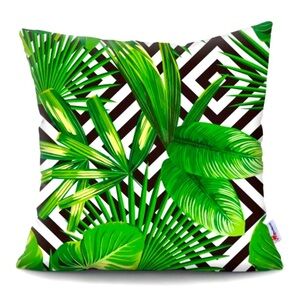 Cool Palm Monstera Geometric Print Pillow Cover